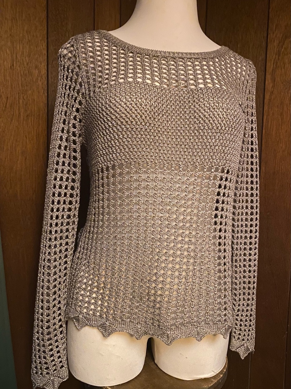 Harley Davidson Open Knit Gray/Tan Metallic Top Large